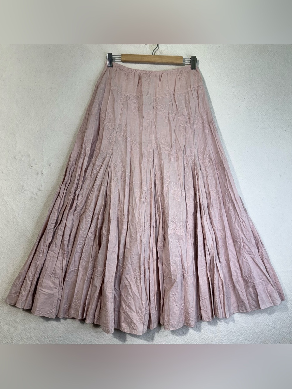 Karen Kane Dusty Pink Full A-Line Maxi Skirt Embroidered Paisley Pattern XS